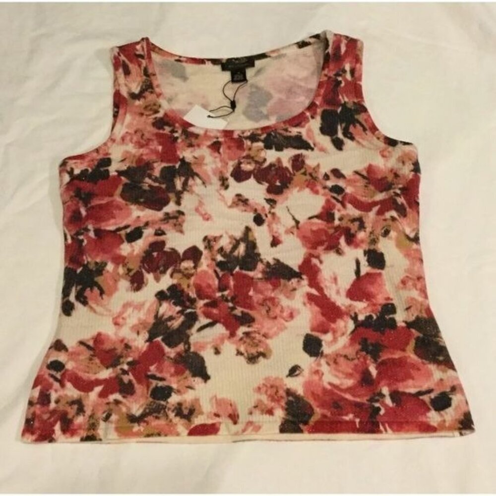 St John NWT $495 Sleeveless Sweater Tank Wool Blend Top Size M Multicolor Floral - Picture 7 of 9